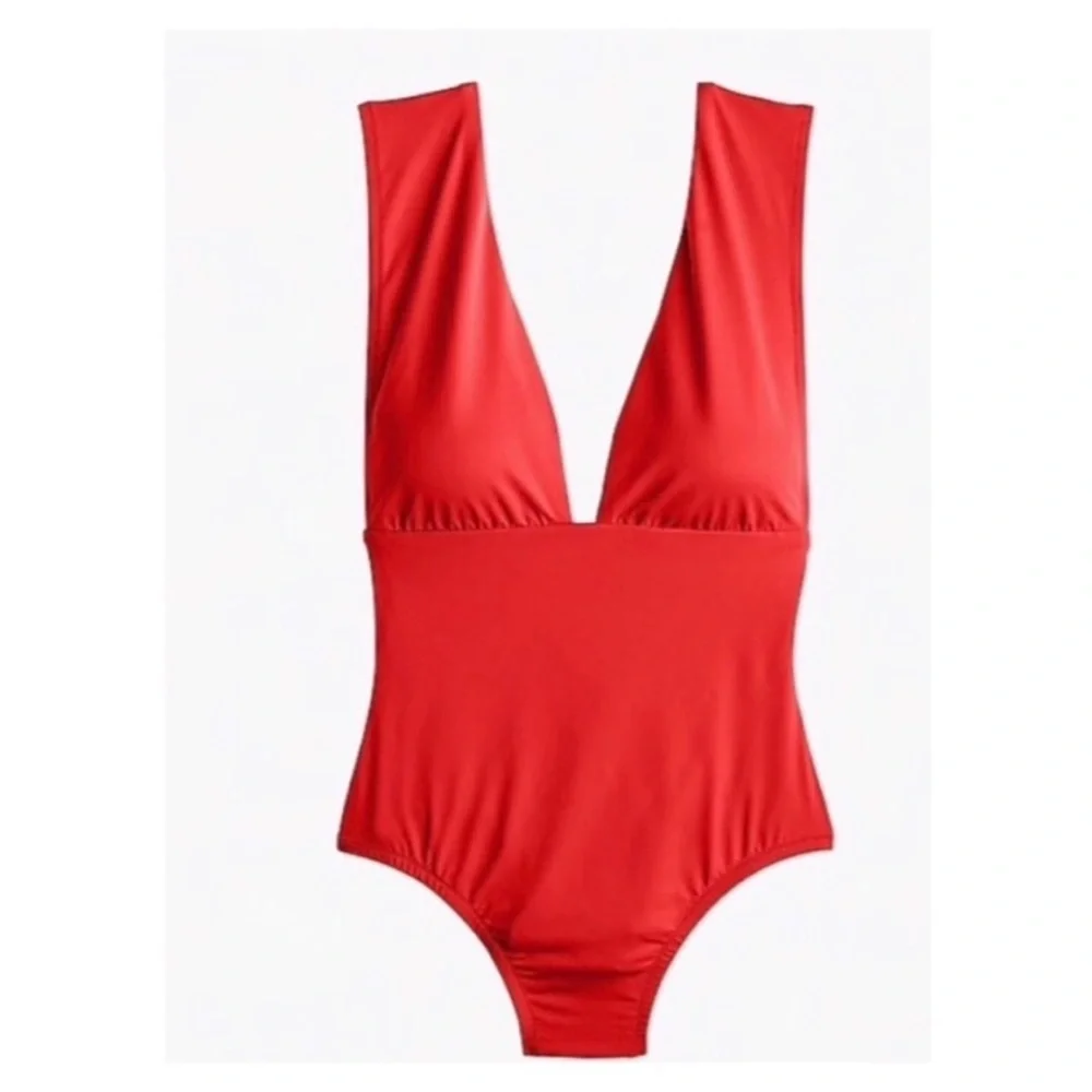 J. Crew Plunge V-Neck One-Piece Swimsuit Red size 10